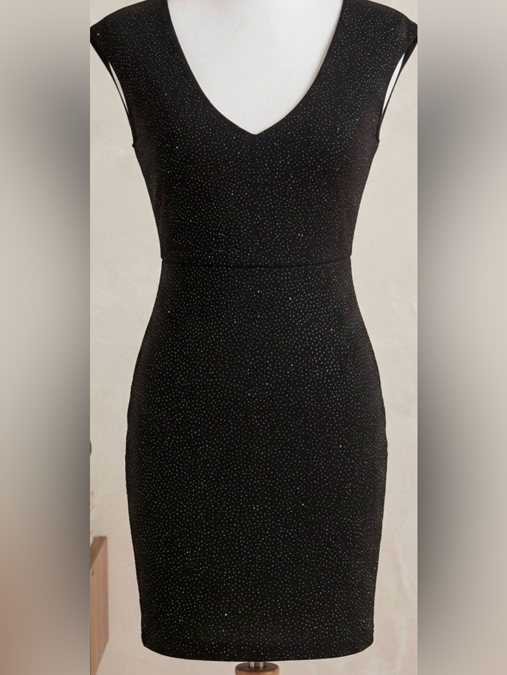 Charlotte Russe Black V-Neck Midi Dress with Micro Sparkle